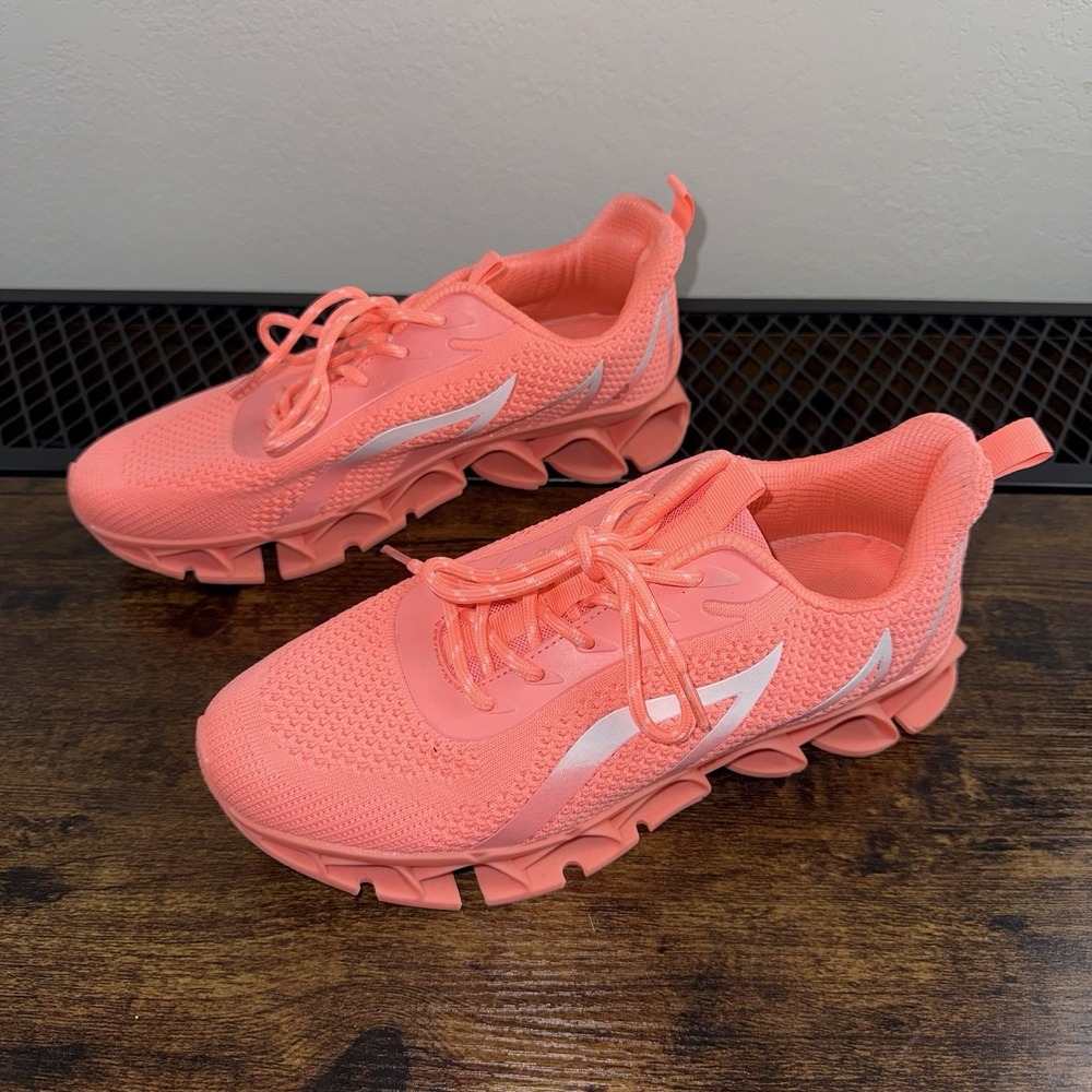 Women's Neon Coral Running Shoes Size 41‎ US 10 Mesh Athletic Sneakers Lace Up